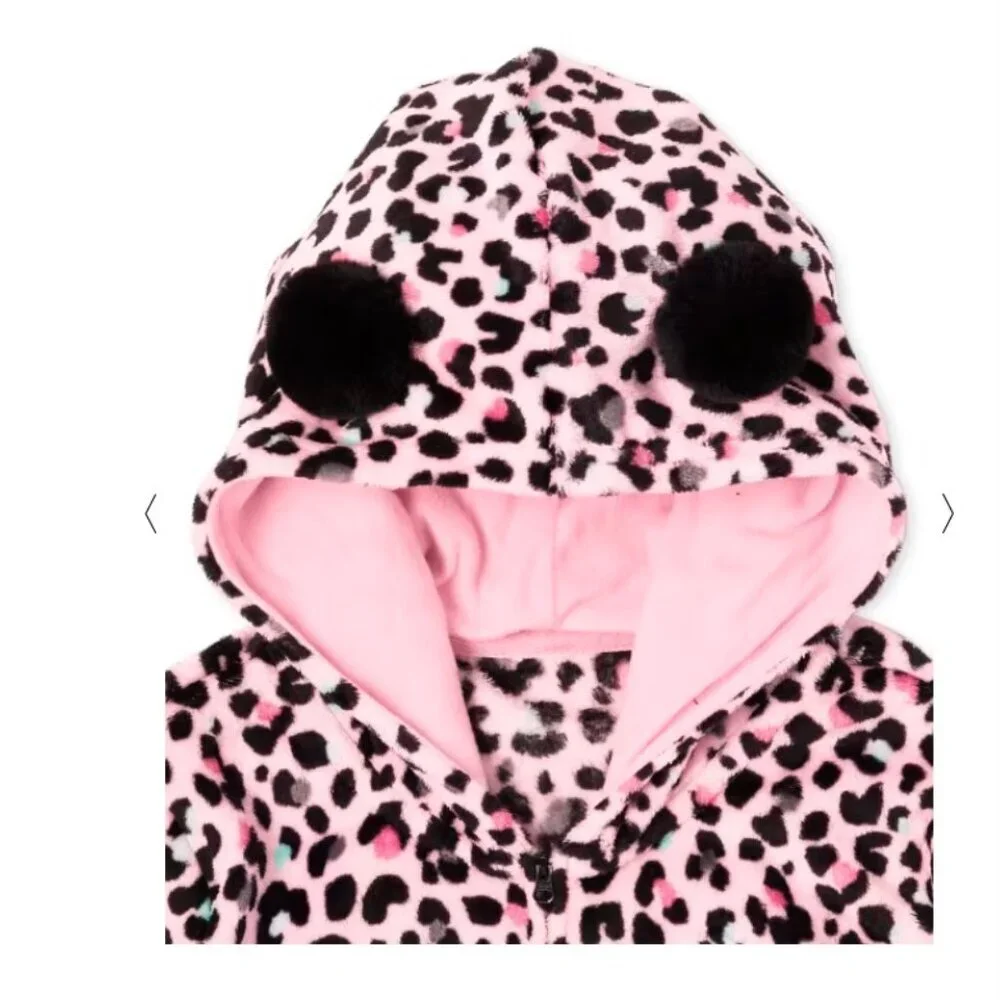 Children's Place Adult Pink Leopard Fleece One Piece Medium Pajamas
